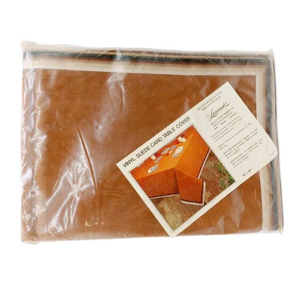 Vintage Leacock Vinyl Suede Tablecloth 45"x45" Brown